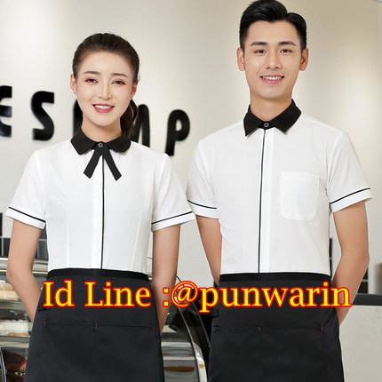 เสื้อพนักงานต้อนรับพนักงานเสริฟเสื้อพนักงานโรงแรมนรีสอร์ทเสื้อเชิ๊ตคอปกแขนสั้น ขาว ดำ แดง เขียว s-3XL F6308002 ตัว