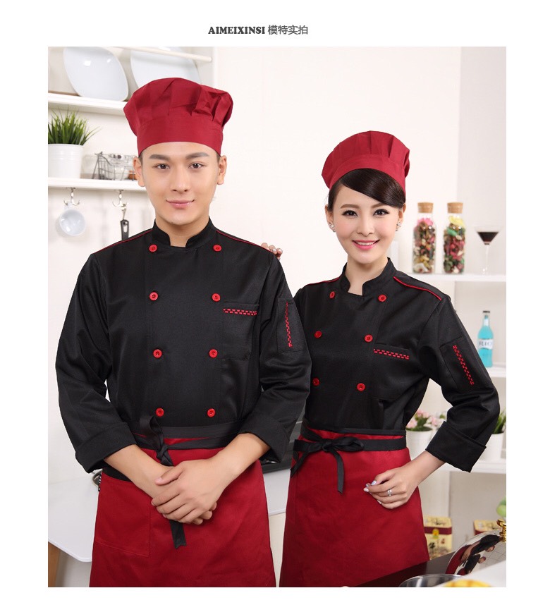C6204003 เสื้อเชฟ เสื้อพ่อครัว เสื้อแม่ครัว เสื้อพนักงานทำอาหาร เสื้อกุ๊ก สีขาว ดำ แดง M-3XL C6204003 เสื้อตัวเดียว