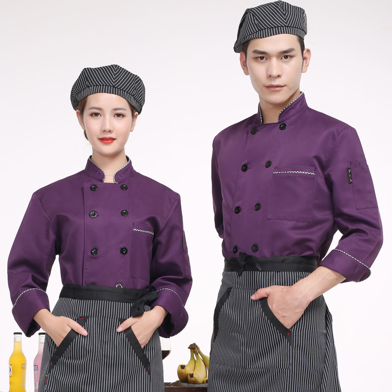 C6204001 เสื้อเชฟ เสื้อพ่อครัว เสื้อแม่ครัว เสื้อพนักงานทำอาหาร เสื้อกุ๊ก สีขาว ดำ แดง ม่วง M-3XL C6204001 เสื้อตัวเดียว