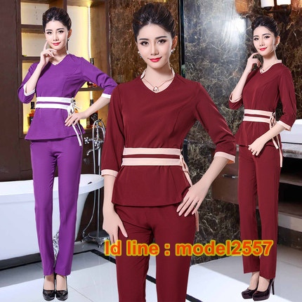 S6012007 ชุดพนักงานนวดสปา ชุดพนักงานเสริมสวย ชุดทำงาน ชุดสูท ชุดพนักงานคลินิคแขนยาว S6012007 ชุด