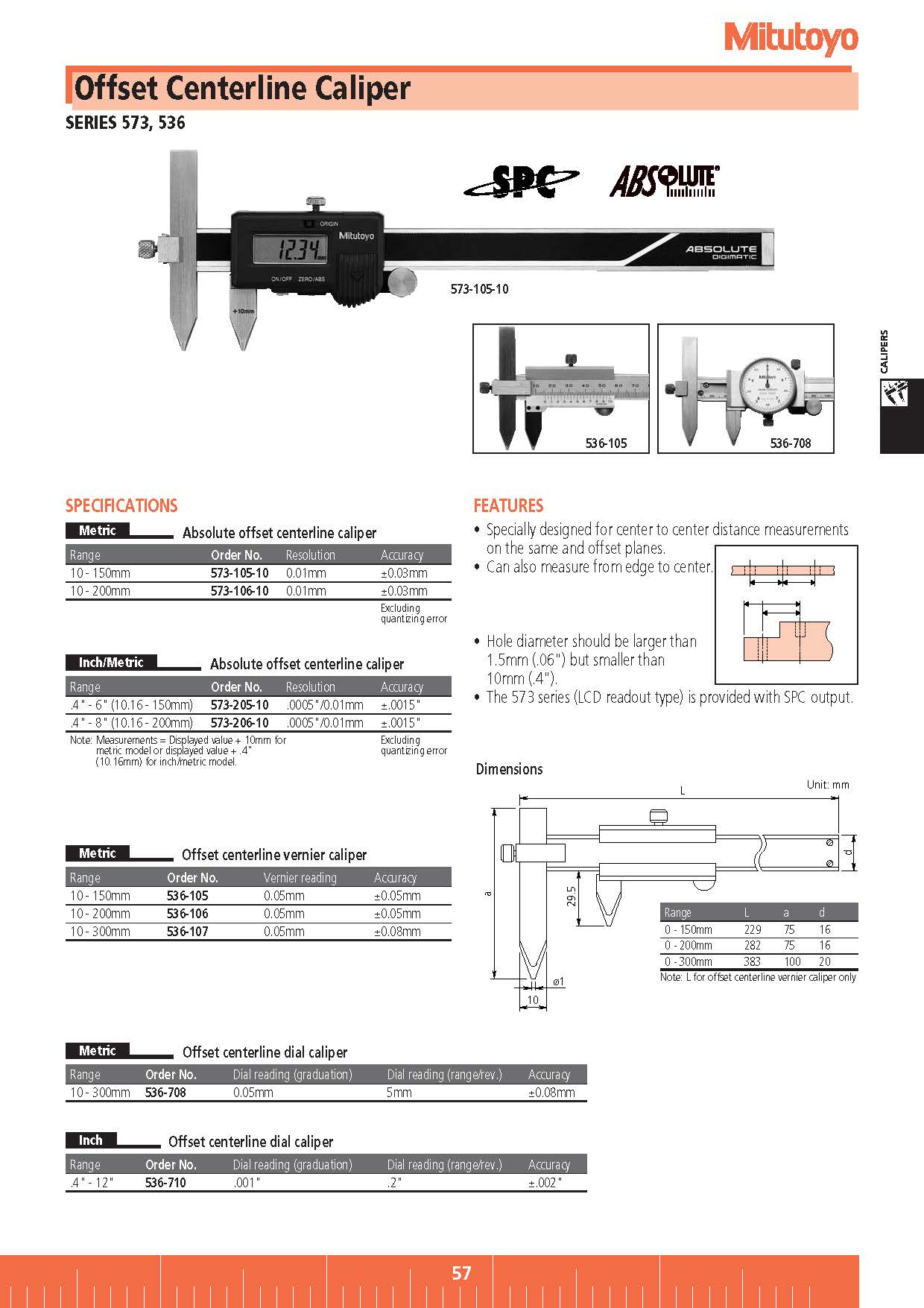 Offset Centerline Caliper SERIES 573, 536