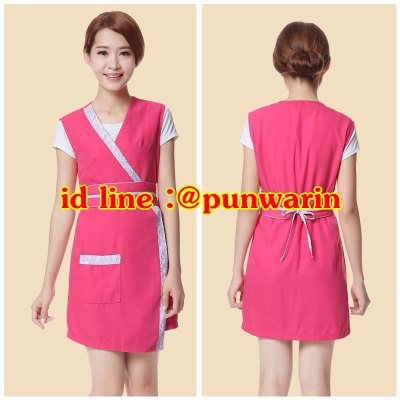 ชุดพนักงานนวดสปา ชุดพนักงานเสริมสวย เดรสผ้าป้าย ชมพูสด ชมพูอ่อน ม่วง ดำ one size S6103009 เดรสตัวเดียวผ้าป้าย