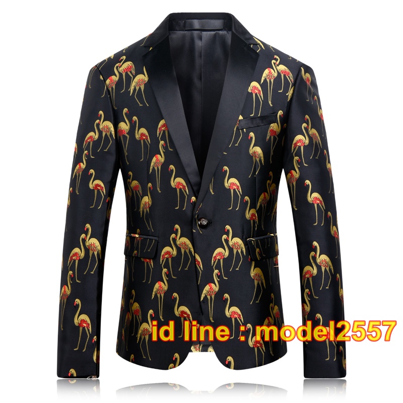 JM6102009 เสื้อสูทลำลองผู้ชายพิมพ์ลายนกกระเรียนแบบตะวันตก JM6102009 ชิ้น