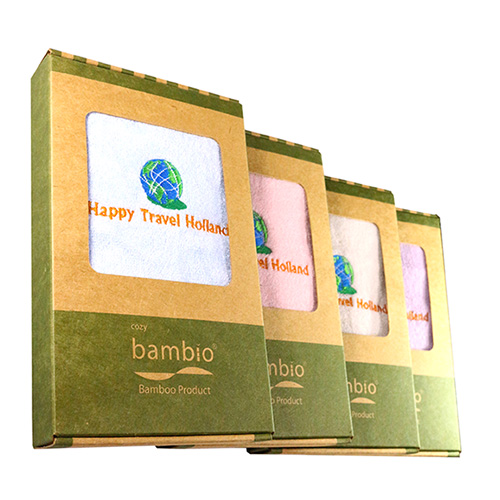 ผ้าขนหนูใยไผ่ปักโลโก้ happy travel Holland