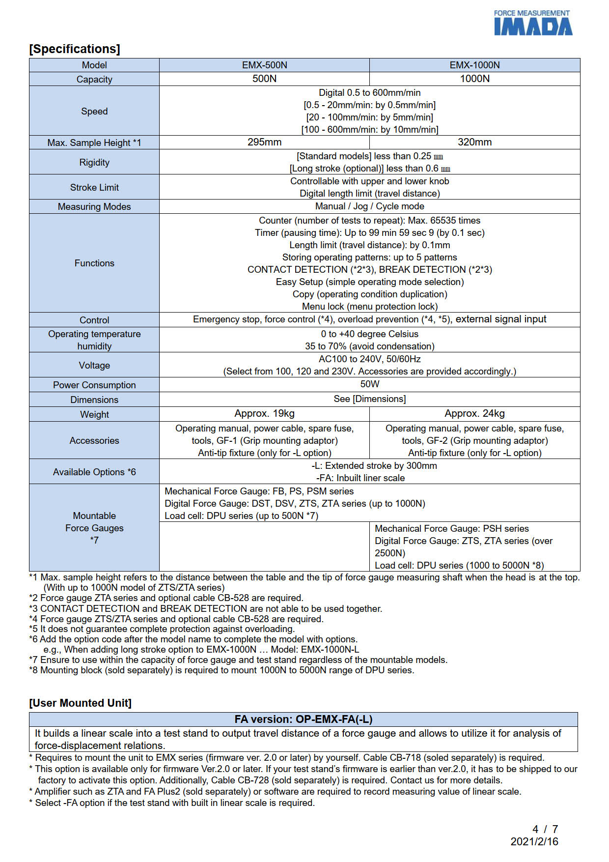 Imada รุ่นEMX-1000Nแท่นจับยึดสำหรับเครื่องทดสอบแรงดึงแรงกดแบบแนวตั้ง,Vertical Electric Measuring Stand/Speed Digital:0.5～600mm/min