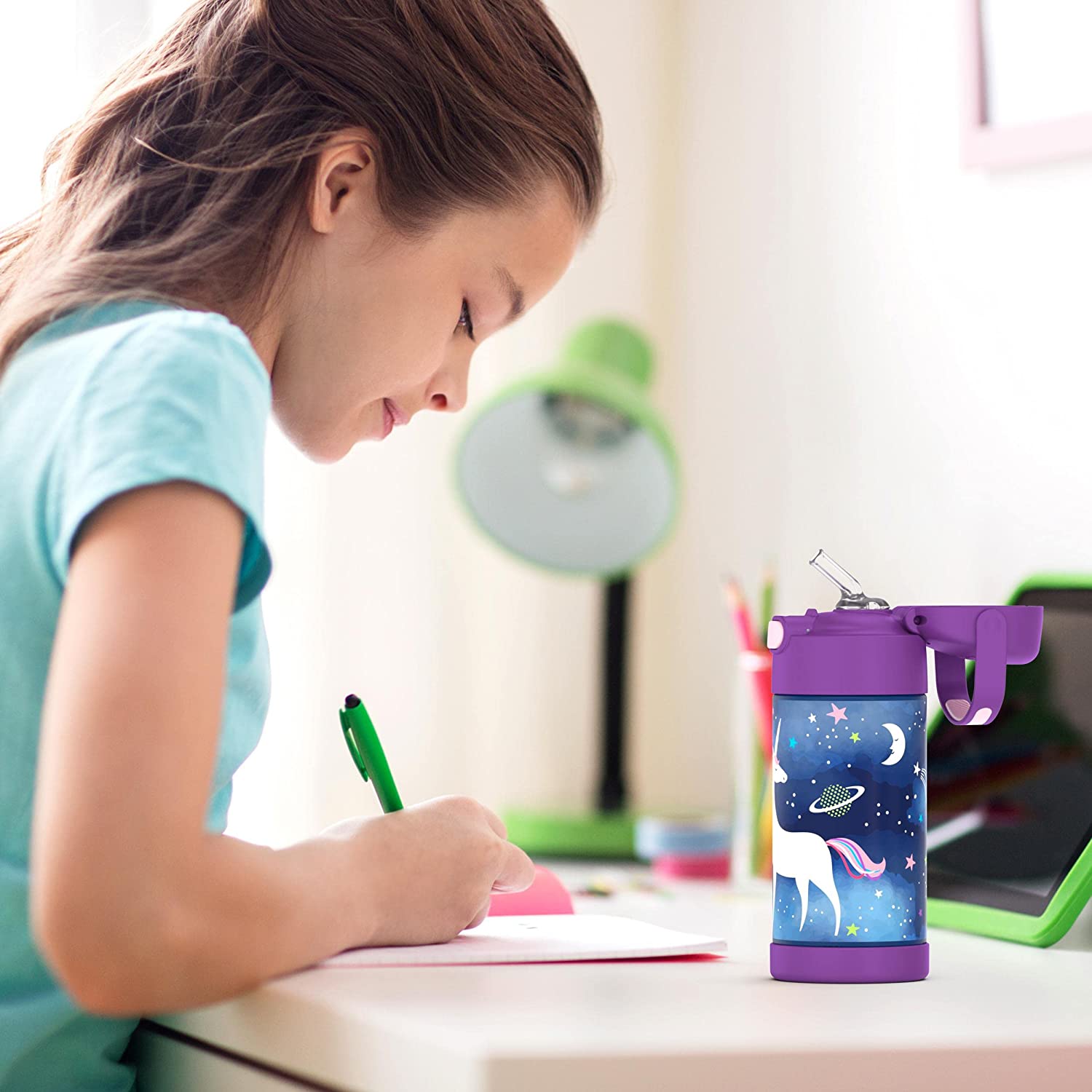 กระติกดูดน้ำแตนเลสหุ้มฉนวนสุญญากาศยี่ห้อ Thermos ของแท้ขนาด 12 ออนซ์ ลาย Space Unicorn ราคา 990 - บาท