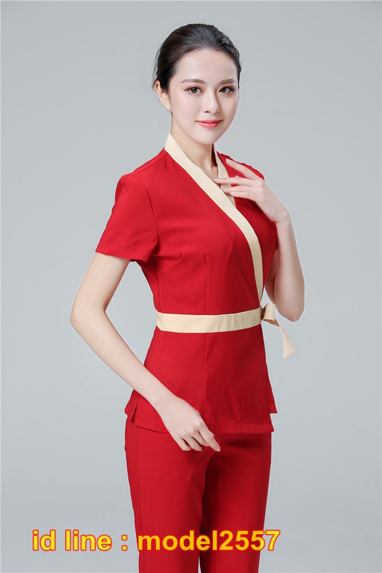 S6102006 ชุดพนักงานนวดสปา ชุดพนักงานเสริมสวย ชุดทำงาน ชุดสูท แขนสั้น S6102006 ชุด
