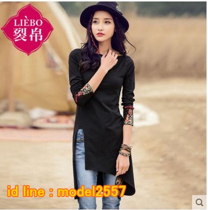 UM6102013 เสื้อยืดแขนยาวโมฮีเมียนสีดำ เย็บปักถักร้อยชาติพันธุ์ UM6102013 ตัว
