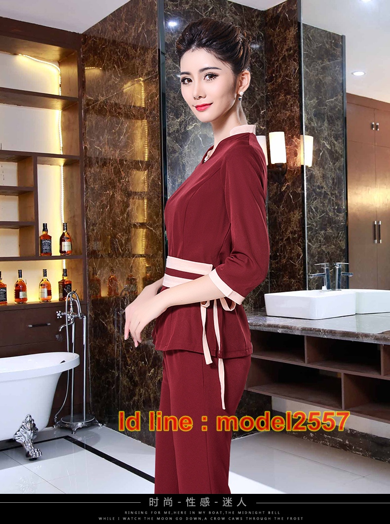 S6012007 ชุดพนักงานนวดสปา ชุดพนักงานเสริมสวย ชุดทำงาน ชุดสูท ชุดพนักงานคลินิคแขนยาว S6012007 ชุด
