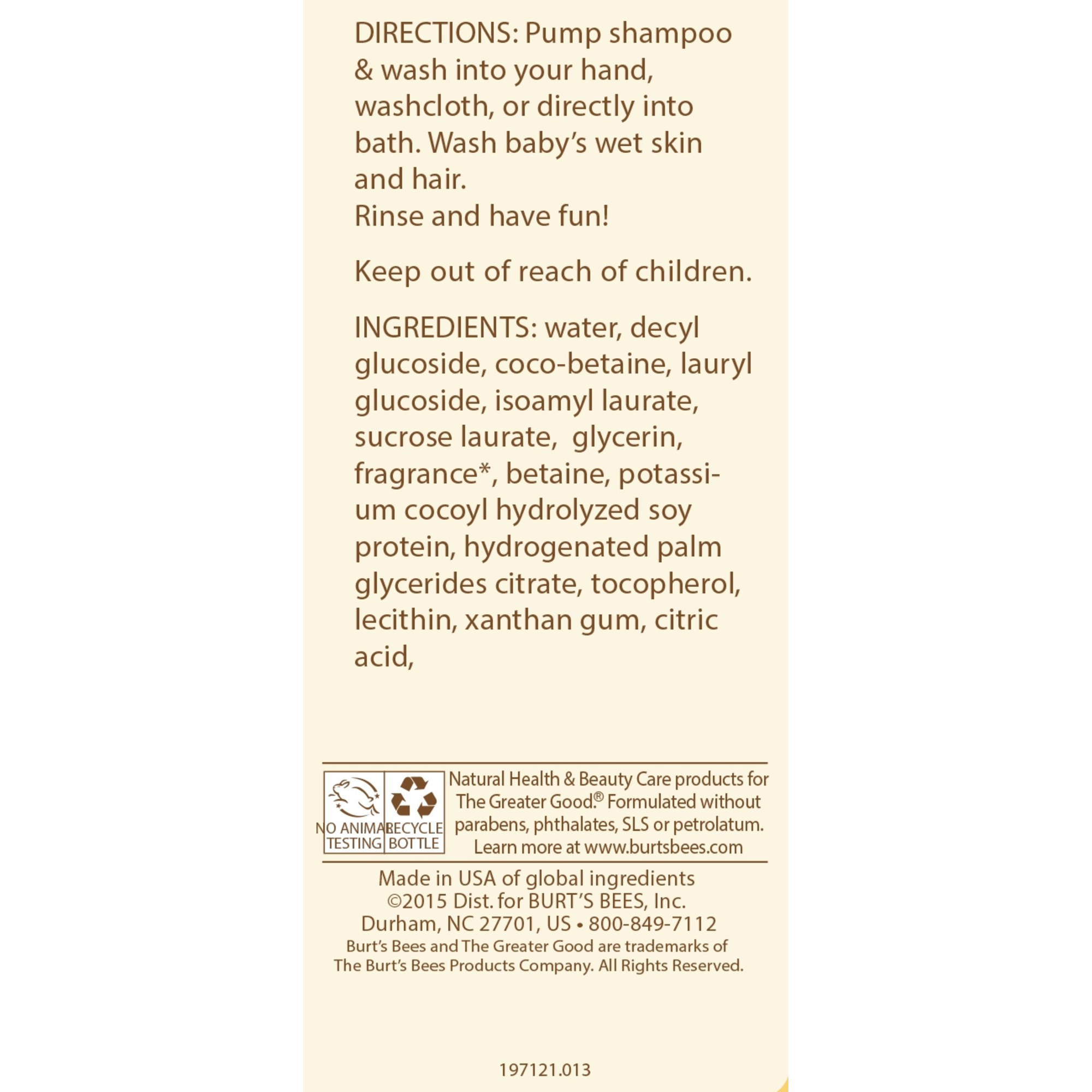 แชมพูผสมครีมอาบน้ำ Burt's Bees Baby Shampoo & Wash, Original Tear Free Baby Soap - 12 Ounce