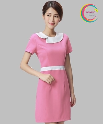 ชุดพนักงานนวดสปา ชุดพนักงานเสริมสวย ชุดทำงาน ชุดสูท ชมพู ,ม่วง S-3XL S6011009 ชุด