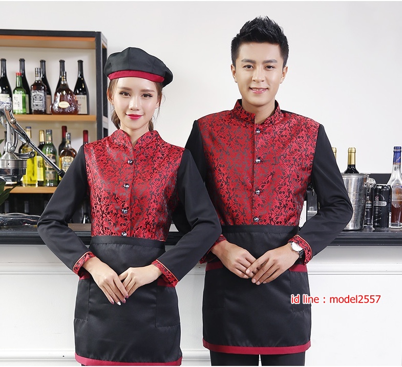 F6108008 เสื้อพนักงานต้อนรับพนักงานเสริฟเสื้อพนักงานโรงแรมนรีสอร์ท สำเนา แขนแดง แขนดำ L,XL,XXL,3XL F6108008 ตัว