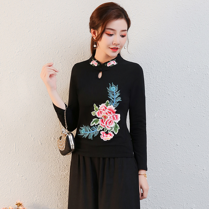 เสื้อยืดเกาหลี แขนยาว งานโมฮีเมียนชาติพันธ์ สำหรับผู้หญิงวัยกลางคน UM6209003 ตัว