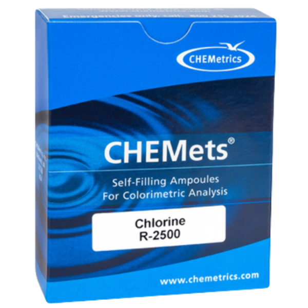 CHEMets รหัสสินค้าR-2500ชุดทดสอบและวิเคราะห์ปริมาณคลอรีนในน้ำชนิดรีฟิล,Dissolved Chlorine Test Kit Ampoules Refill,K-2500/R2500,Meas.range:0.1～2ppm