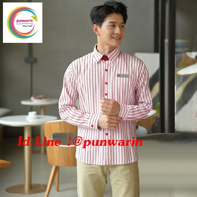 เสื้อพนักงานต้อนรับ เสื้อพนักงานเสริฟ เสื้อพนักงานโรงแรม เสื้อพนักงานร้านอาหาร เสื้อพนักงานร้านกาแฟ น้ำเงิน แดง M-3xl F6310003 เสื้อ+กันเปื้อนครึ่งตัว