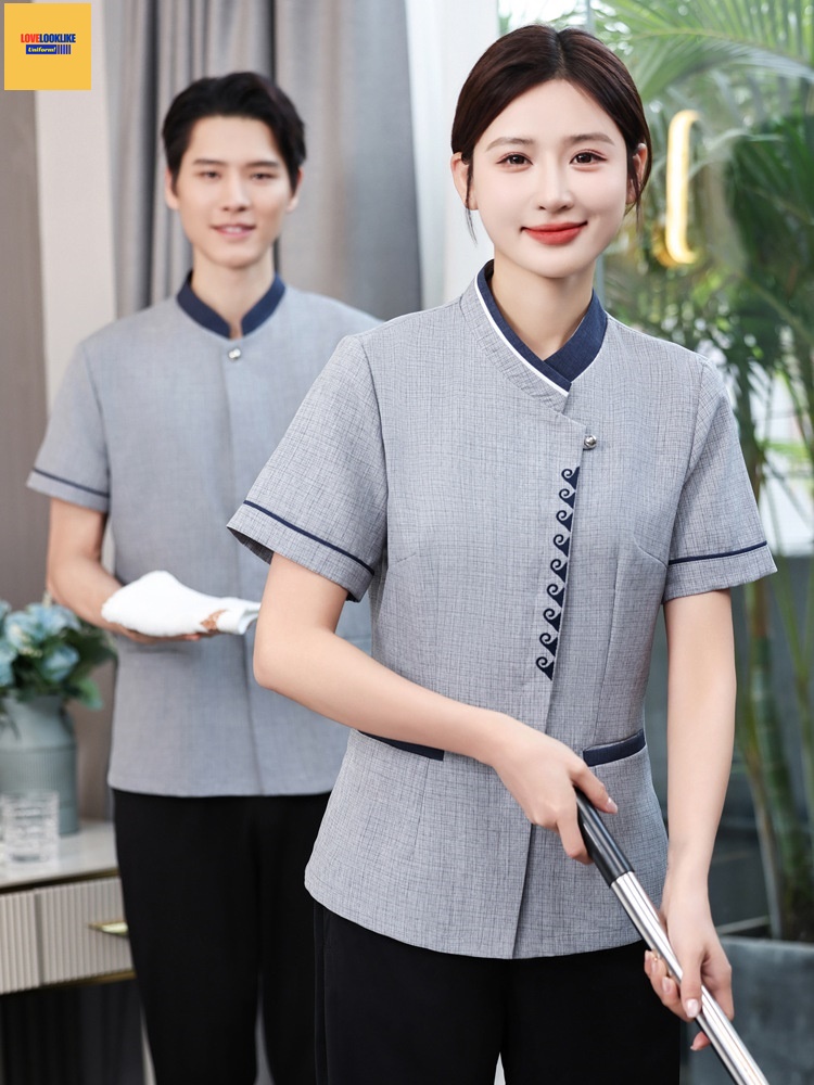 เสื้อพนักงานทำความสะอาด เสื้อแม่บ้าน เสื้อแม่บ้านโรงแรมรีสอร์ท เทา ฟ้า น้ำเงิน L-5XL D6809003 ตัว