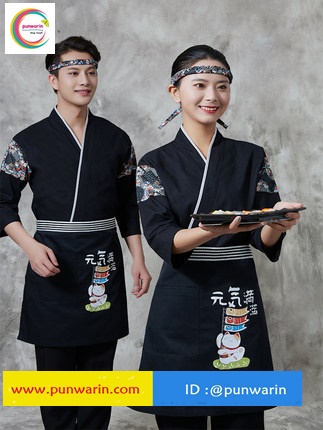 ชุดผ้าฝ้ายซูชิกิโมโนสไตร์ญี่ปุ่น สำหรับห้องอาหารญี่ปุ่นเกาหลี เสื้อพนักงานต้อนรับ G6412010 เสื้อตัวเดียว