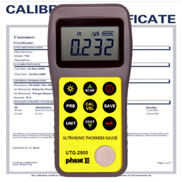 บริการสอบเทียบเครื่องวัดความหนาแบบอัลตร้าโซนิคยี่ห้อPhase-IIรุ่นUTG-2900 Ultrasonic Thickness Gauge,ห้องสอบเทียบได้รับการรับรองมาตรฐาน ISO/IEC-17025
