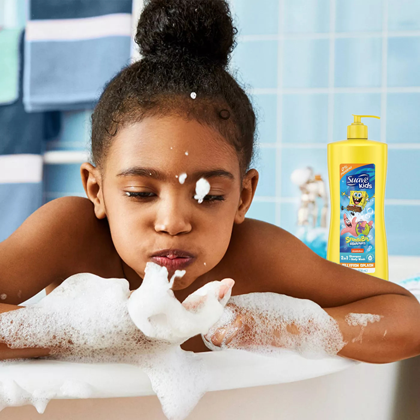 ครีมอาบน้ำและสระผมเด็กสูตรอ่อนโยน Suave Kids SpongeBob Squarepants Jellyfish Splash 2-1 Shampoo & Body Wash ราคา 500 บาท