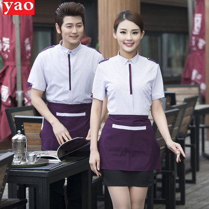 F5906008 เครื่องแบบชุดฟอร์มพนักงานร้านอาหารกาแฟโรงแรม แขนสั้นผ้าฝ้ายกระดุมหน้า (พรีออเดอร์) รอสินค้า 3 อาทิตย์หลังโอน F5906008 ตัว