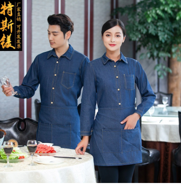 เสื้อเชิ้ตยีนส์ยูนิ้ฟอร์มพนักงานร้านอาหารกาแฟโรงแรม แขนยาว ยีนส์ L-4XL F6707001 เสื้อ** ขั้นต่ำ 2 ตัว