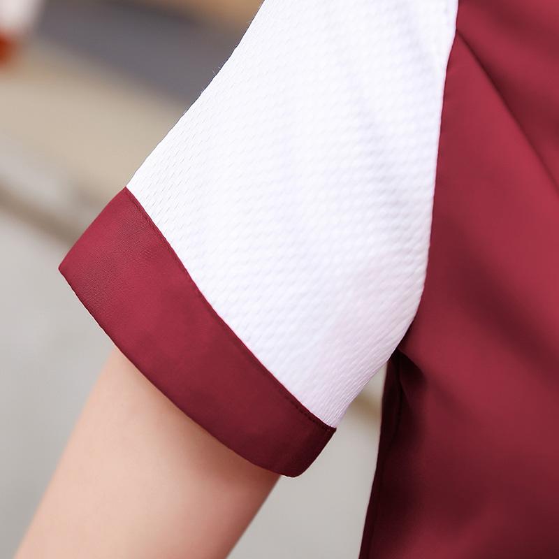 เสื้อฟอร์มพนักงานร้านอาหารกาแฟโรงแรม แขนสั้นผูกโบว์ไทด์ เขียว แดง ส้ม M,L,XL,XXL,3XL F6403001 เสื้อ+กันเปื้อน