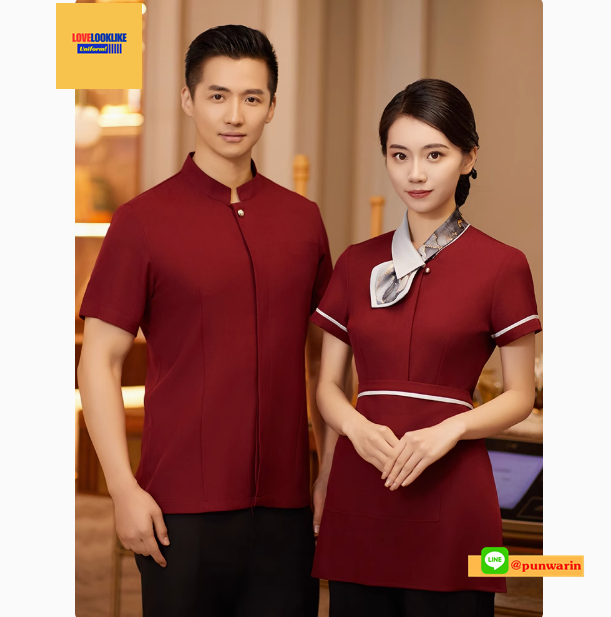 เสื้อพนักงานต้อนรับ เสื้อพนักงานเสริฟ เสื้อพนักงานโรงแรม เสื้อพนักงานร้านอาหาร เสื้อพนักงานซุปเปอร์มาร์เก็ต เสื้อพนักงานร้านกาแฟ แดง ดำ ม่วง M-5XL F6804003 เสื้อ