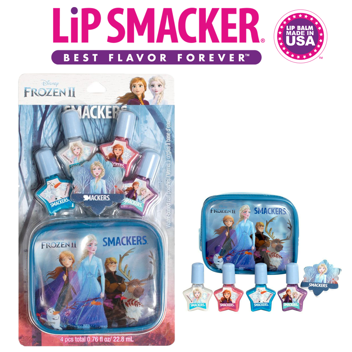 ของแท้ 💯 Lip Smacker Frozen 2 Nail Polish Set ยาทาเล็บเด็กลอกออกได้ที่มาพร้อมกระเป๋าลาย โฟเซ่น 2