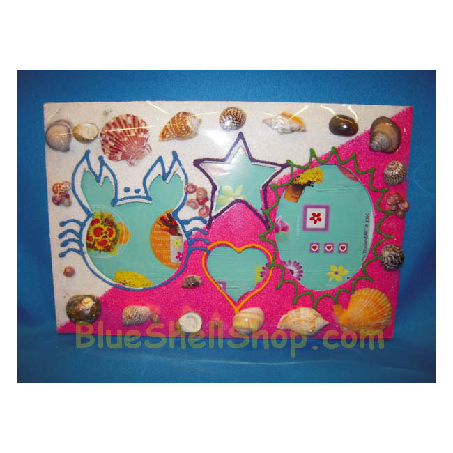 กรอบรูปเปลือกหอย4ช่องพ่นทรายสีส้ม