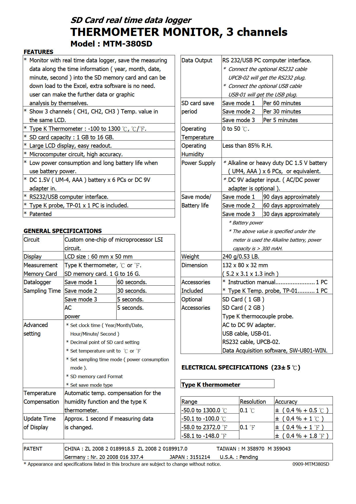 Lutron รุ่นMPS-384SDเครื่องบันทึกข้อมูลความดัน3ช่องThree Channel SD Card Pressure Recorder/Datalogger