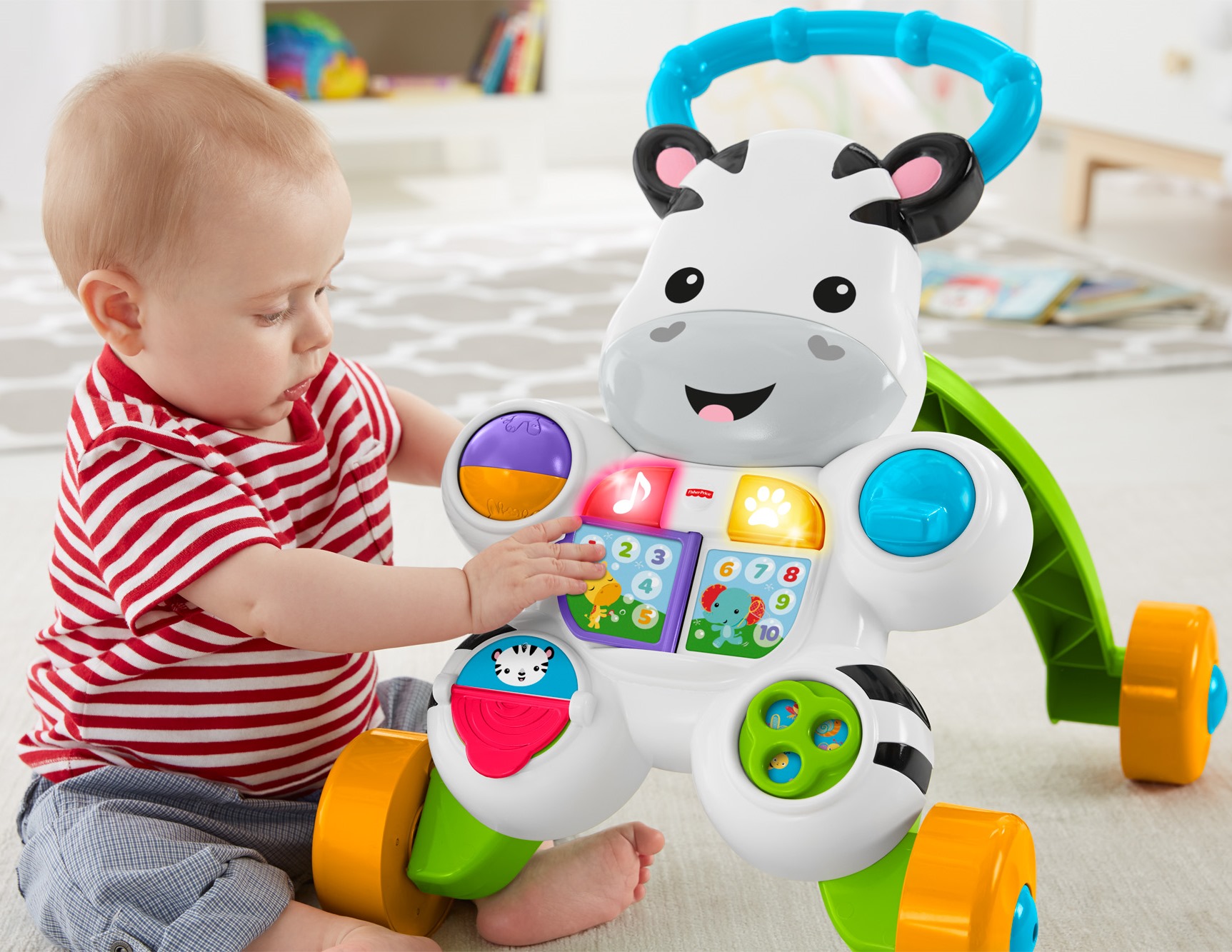 รถผลักเดินม้าลายสุดน่ารัก Fisher-Price รุ่น Learn with Me Zebra Walker รุ่นใหม่ล่าสุด เล่นสนุกได้ตั้งแต่วัยหัดนั่ง หัดเดินเตาะแตะสุดปลอดภัย ถูกใจลูกน้อย นำเข้าจาก USA ของแท้ 100%