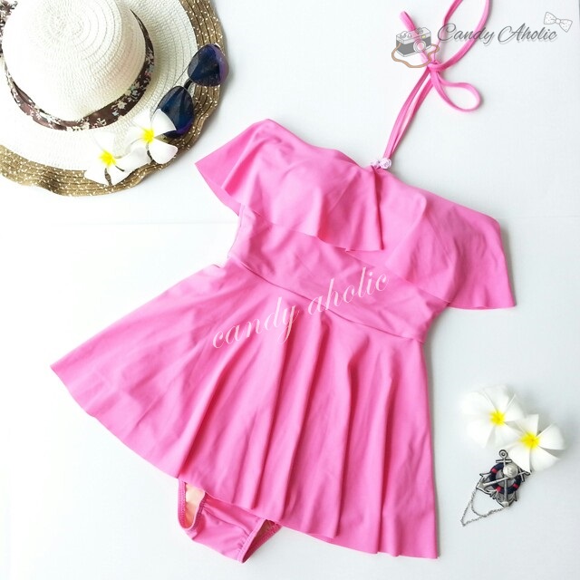 (Size S) ชุดว่ายน้ำ วันพีชกระโปรง ชุดสีชมพู