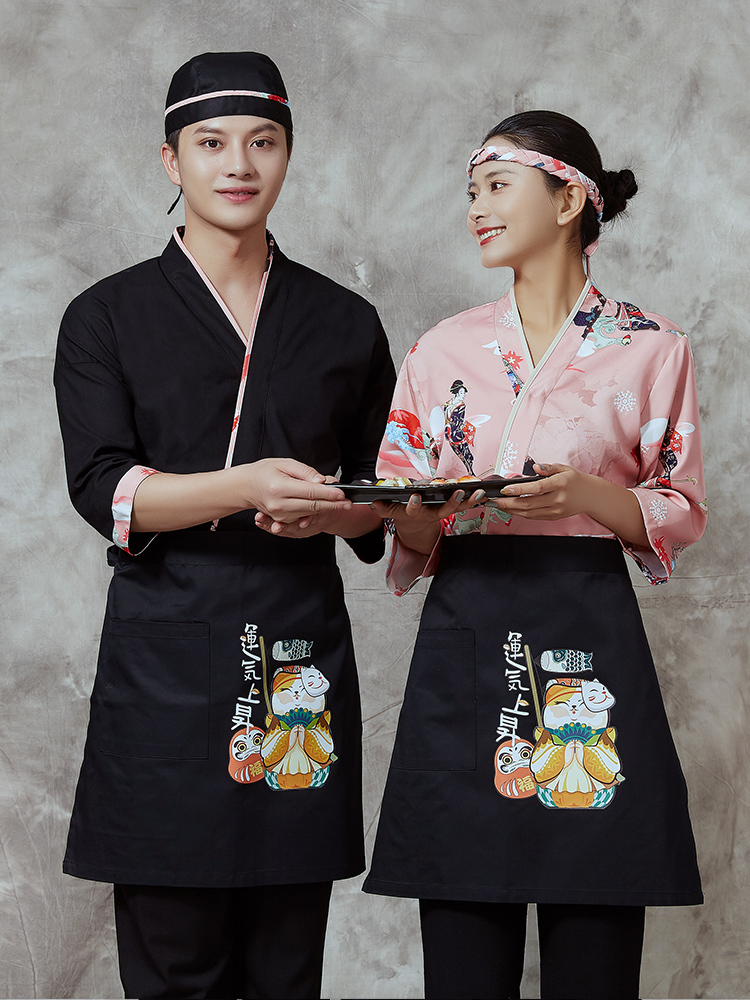 ชุดผ้าฝ้ายซูชิกิโมโนสไตร์ญี่ปุ่น สำหรับห้องอาหารญี่ปุ่นเกาหลี เสื้อพนักงานต้อนรับ สีภาพ S M L XL XXL F6402004 เสื้อตัวเดียว