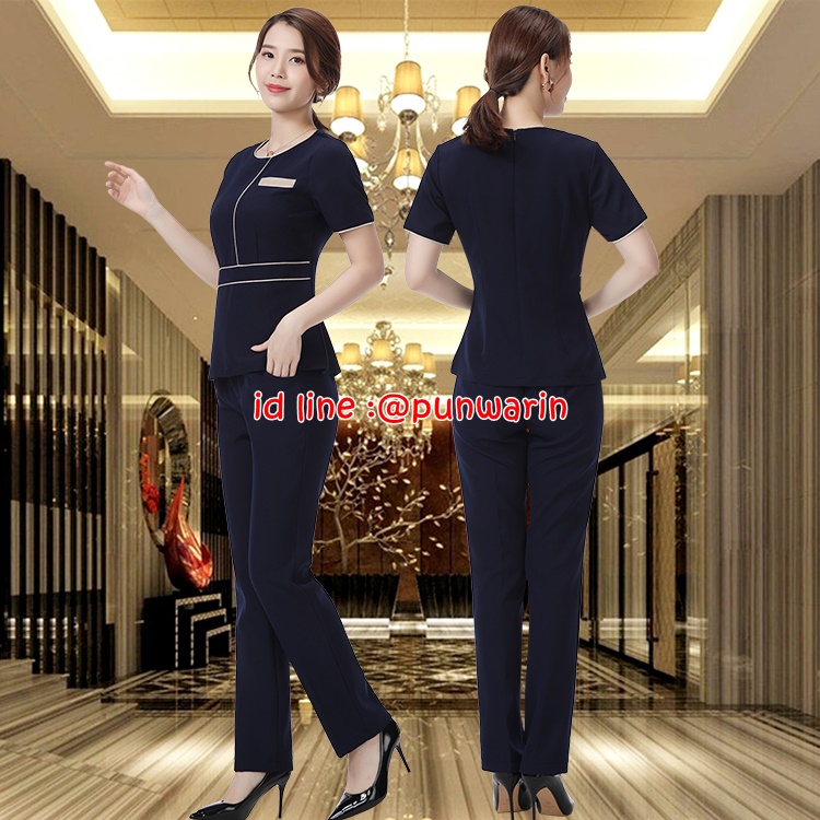 ชุดพนักงานนวดสปา ชุดพนักงานเสริมสวย ชุดทำงาน ชุดสูท ชมพู กรมท่า S-3XL S6302001 ชุด