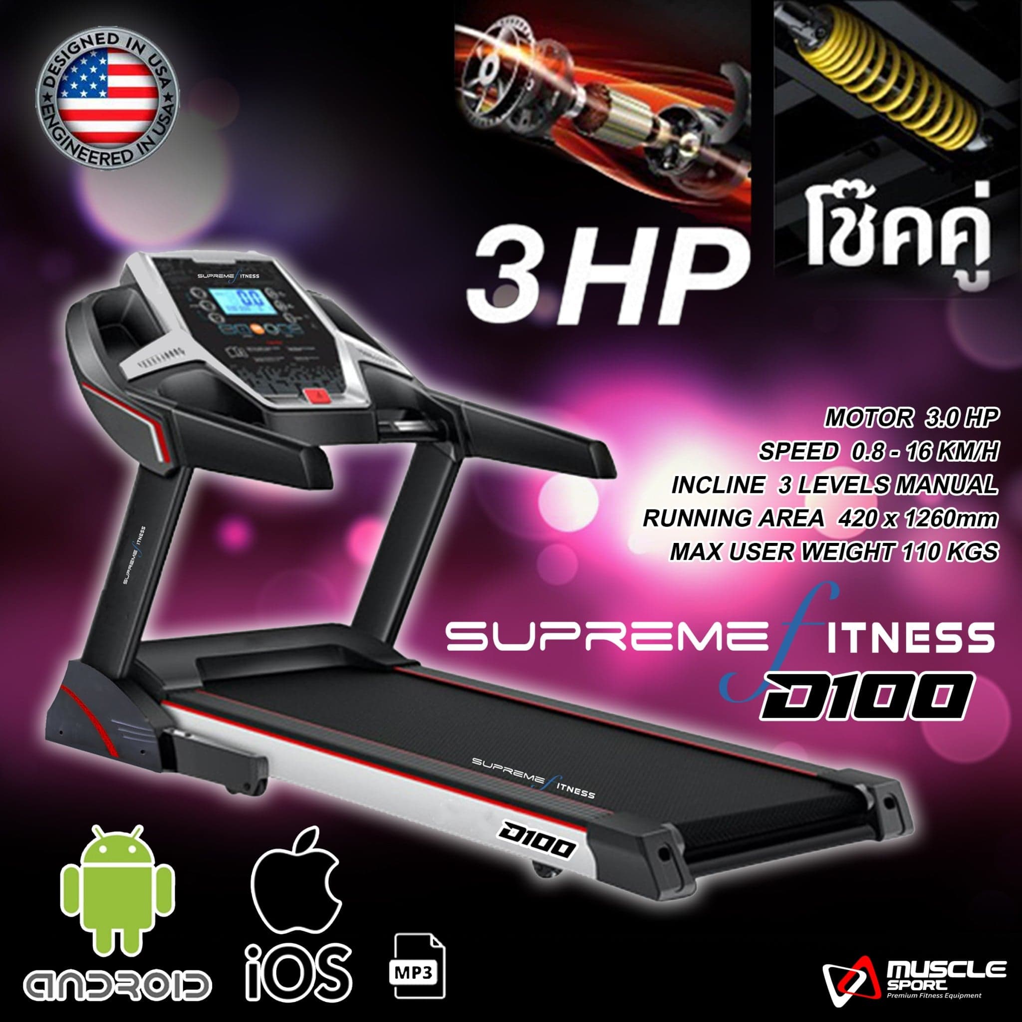 ลู่วิ่งไฟฟ้า Supreme Fitness รุ่น D100 / 3Hpp