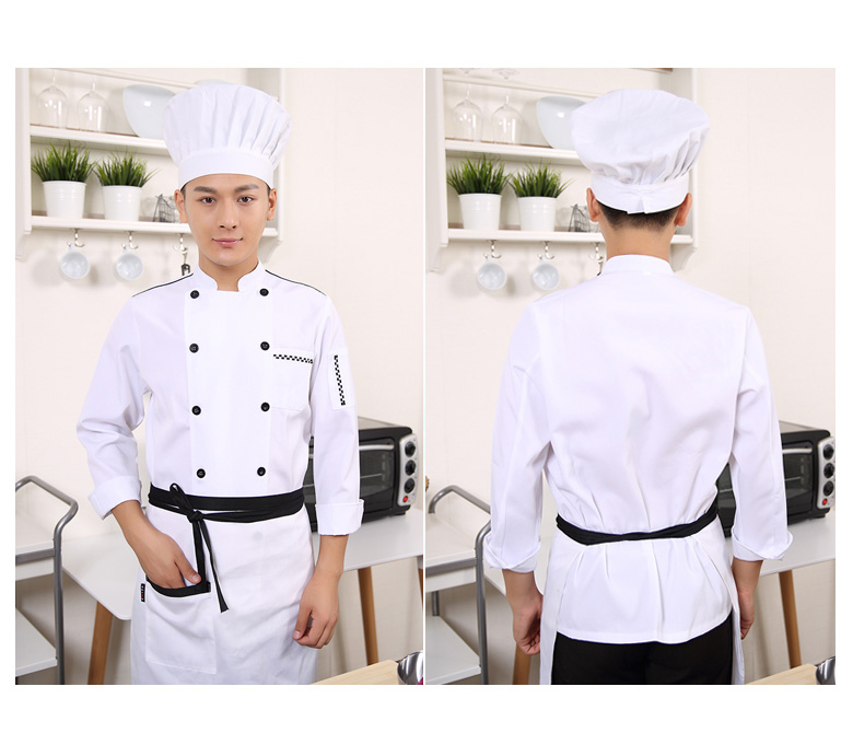 C6204003 เสื้อเชฟ เสื้อพ่อครัว เสื้อแม่ครัว เสื้อพนักงานทำอาหาร เสื้อกุ๊ก สีขาว ดำ แดง M-3XL C6204003 เสื้อตัวเดียว