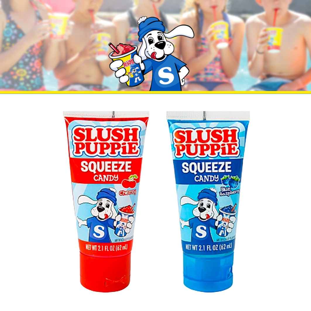 นำเข้า 🇺🇸 เติมความสนุกให้วันของคุณ🍭 Slush Puppie Squeeze Candy -รสชาติสุดฟินในหลอดบีบ ขนาด 2.1 ออนซ์ ราคา 320/ หลอด 🍒