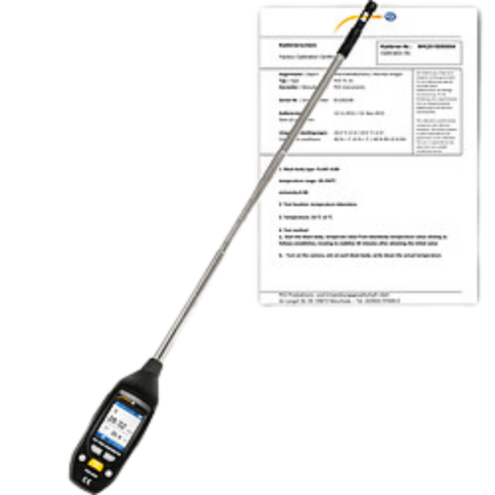 PCE Instruments รหัส PCE-423N-ICA incl.เครื่องวัดการไหลของอากาศผ่านการสอบเทียบตามมาตรฐานห้องปฏิบัติการ,Air flow meter,w/ISO calibration certificate