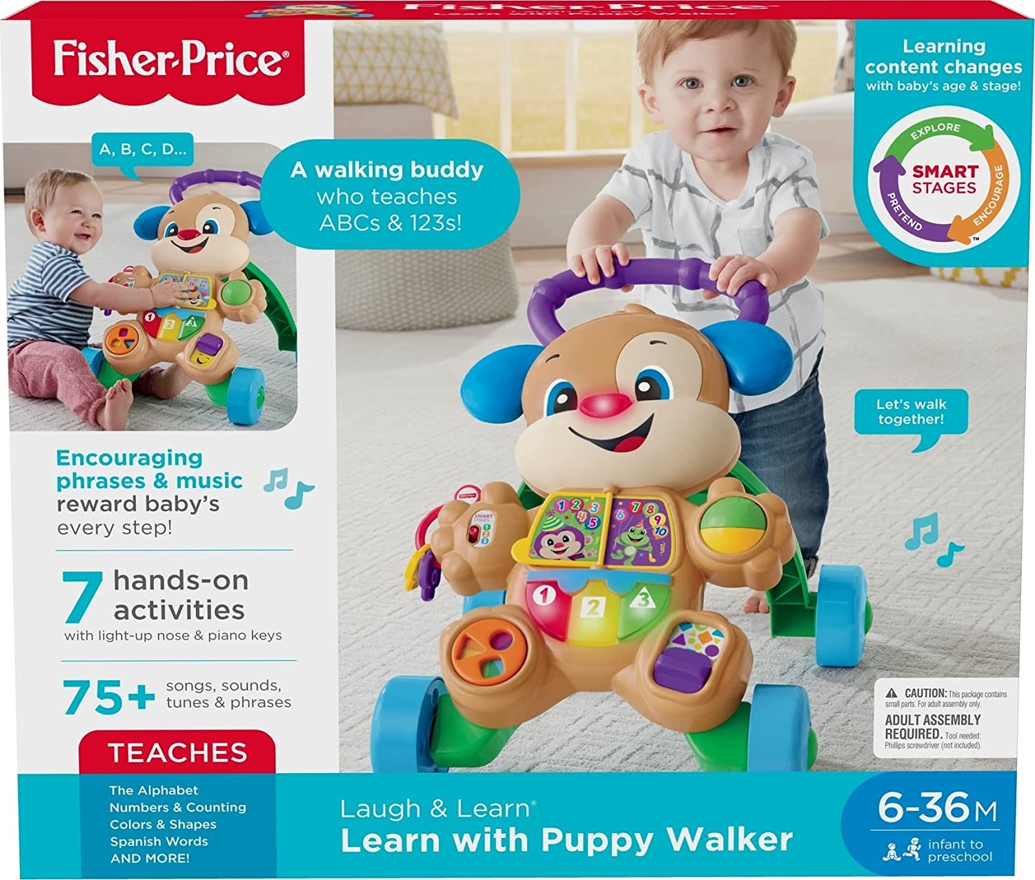 รถผลักเดินสีฟ้าสอนภาษาสำหรับเด็กหัดเดิน Fisher-Price Laugh & Learn Smart Stages Learn with Puppy Walker ราคา 1990 บาท