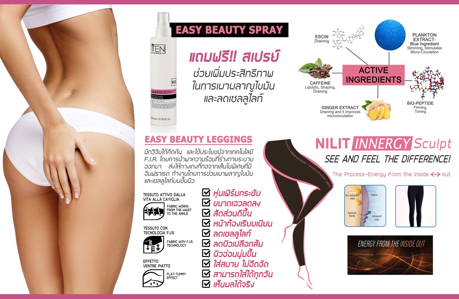 ลด 62 % Easy Beauty Kit ชุดกระชับสัดส่วน (กางเกงเล็กกิ้ง + สเปรย์ลดสัดส่วน ) มีไซต์ S M L XL