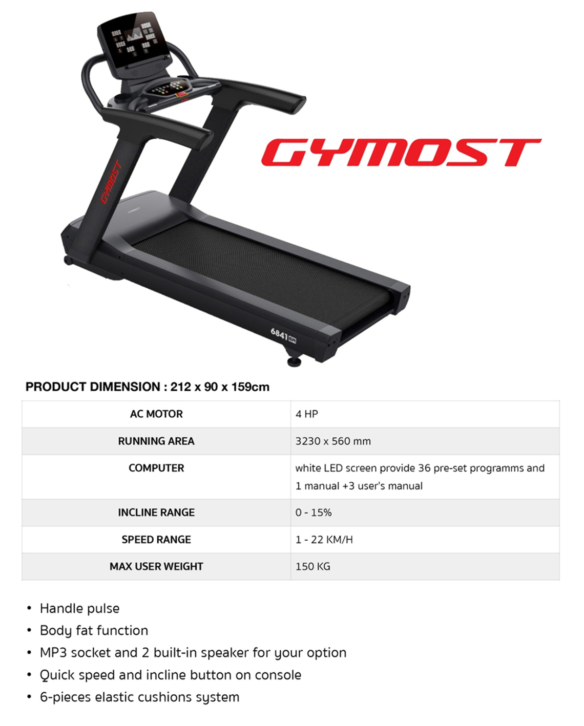 ลู่วิ่งไฟฟ้า Gymost 6841 EA /4Hp AC Commercial-Grade