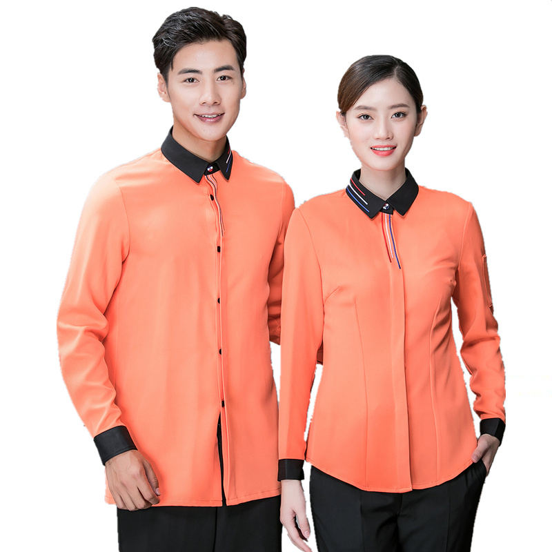 F6202004 เสื้อพนักงานต้อนรับ เสื้อพนักงานเสริฟ เสื้อพนักงานโรงแรม เสื้อพนักงานร้านอาหาร ดำ แดง เขียว ส้ม M-3XL F6202004 เสื้อ+ ผ้ากันเปื้อน