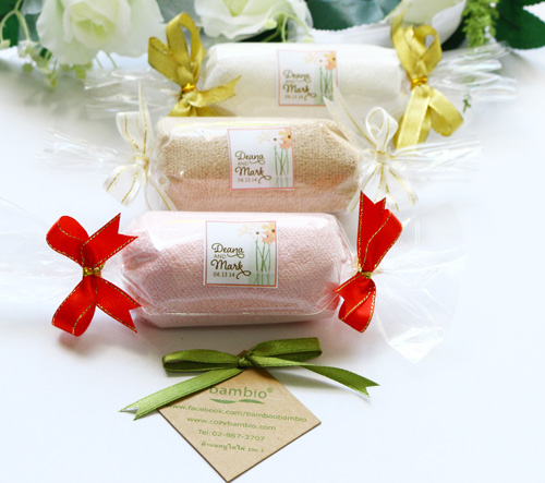 ผ้าเช็ดหน้าใยไผ่ ของชำร่วยงานแต่ง