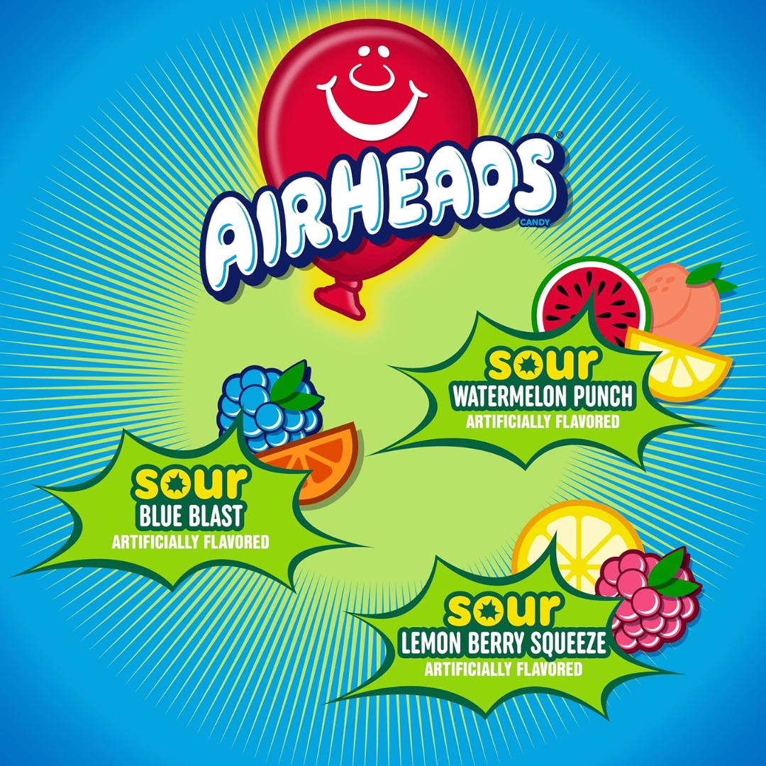 ยกกล่อง ‼ นำเข้า 🇺🇸 จี๊ดจ๊าดเต็มแท่ง! Airheads SOUR Bars กล่องรวม 60 แท่ง 3 รส เคี้ยวหนึบหนับ ราคา 1,190 บาท