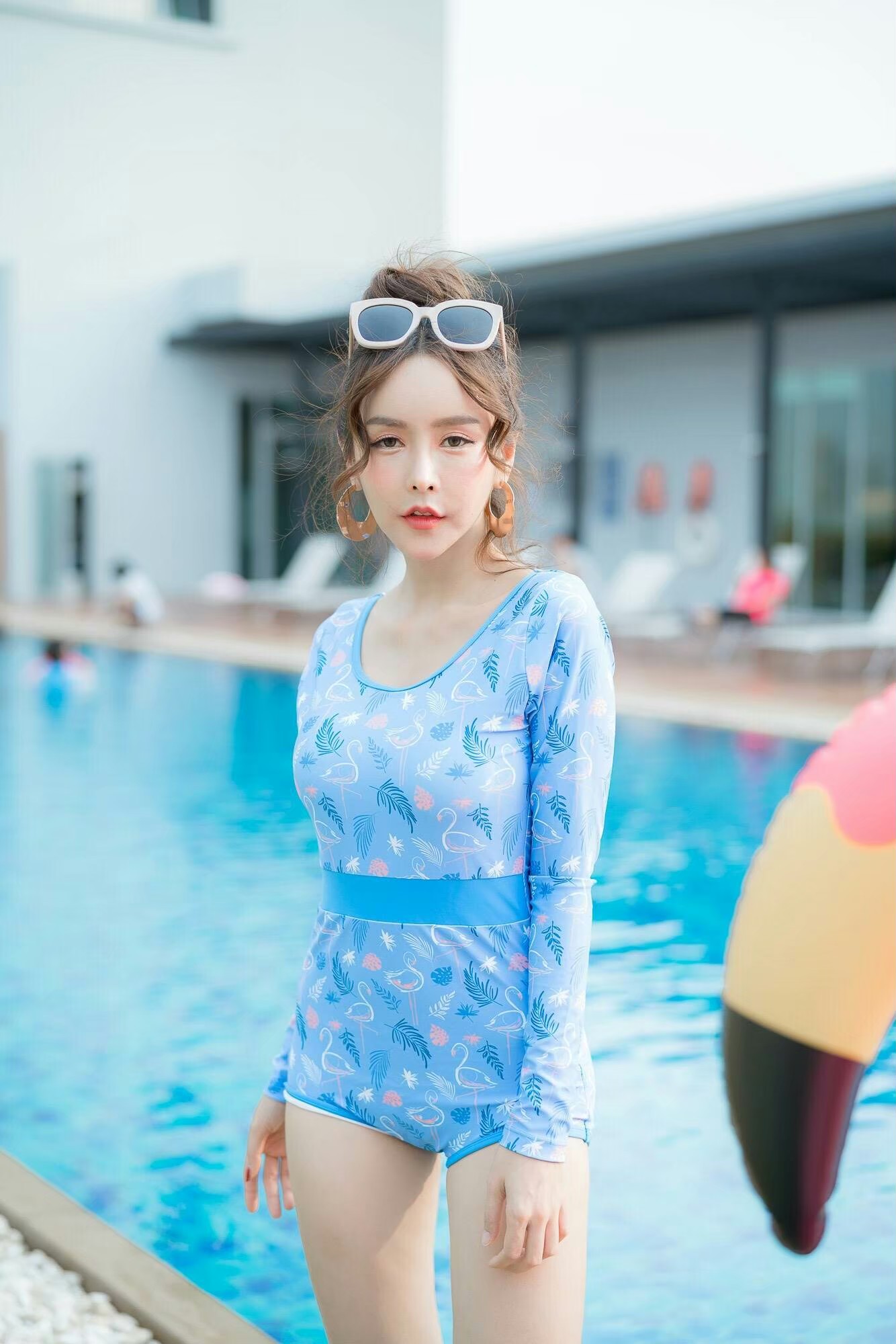 [Free size] ชุดว่ายน้ำวันพีชแขนยาว รุ่น Kanya สีฟ้าฟามินโก้