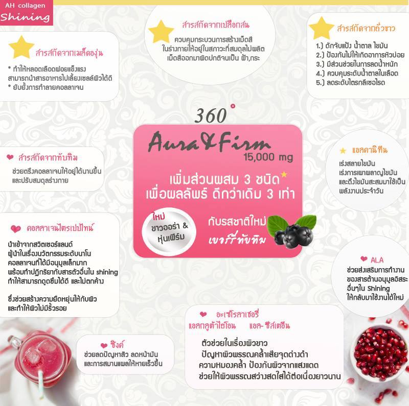 ไชนิ่ง ออร่า เฟิร์ม สูตร2 Shining 360 aura&firm collagen ขาวใสลดน้ำหนัก