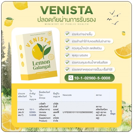 เวนิสต้า เลม่อน ดีท็อกซ์ Venista Lemon Galangal สูตรใหม่