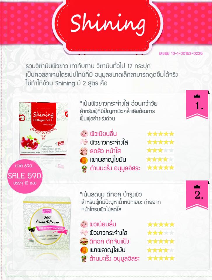 ไชนิ่ง ออร่า เฟิร์ม สูตร2 Shining 360 aura&firm collagen ขาวใสลดน้ำหนัก