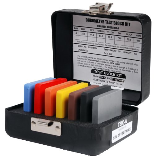 Rex รหัสสินค้า TBKC-A แผ่นสอบเทียบความแข็งสำหรับยาง7สีพร้อมเอกสารสอบเทียบ,Type A test block Kit with NIST traceable certificate, 7 color coded blocks