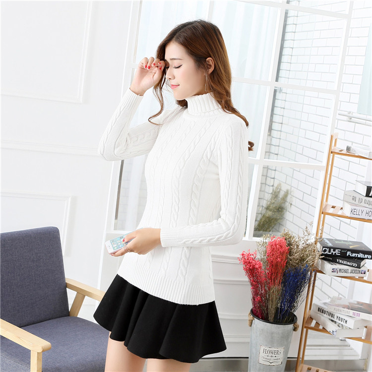 QW6012003 เสื้อกันหนาวไหมถักคอสูงคอเต่าสีขาวและสีดำ QW6012003 ตัว